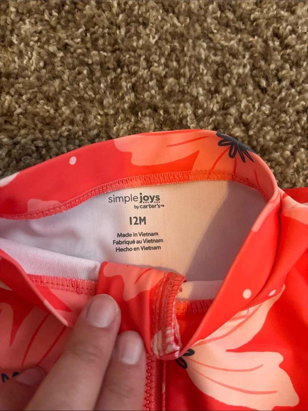 Carter's Coral Floral Long-Sleeve One-Piece Swimsuit